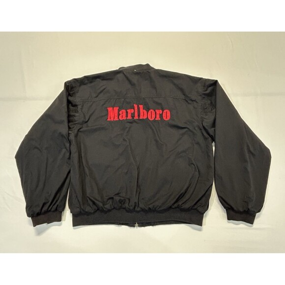 Vintage 90s Marlboro Reversible Bomber Jacket Size XL Black Red Full Zip P2 - Picture 1 of 15